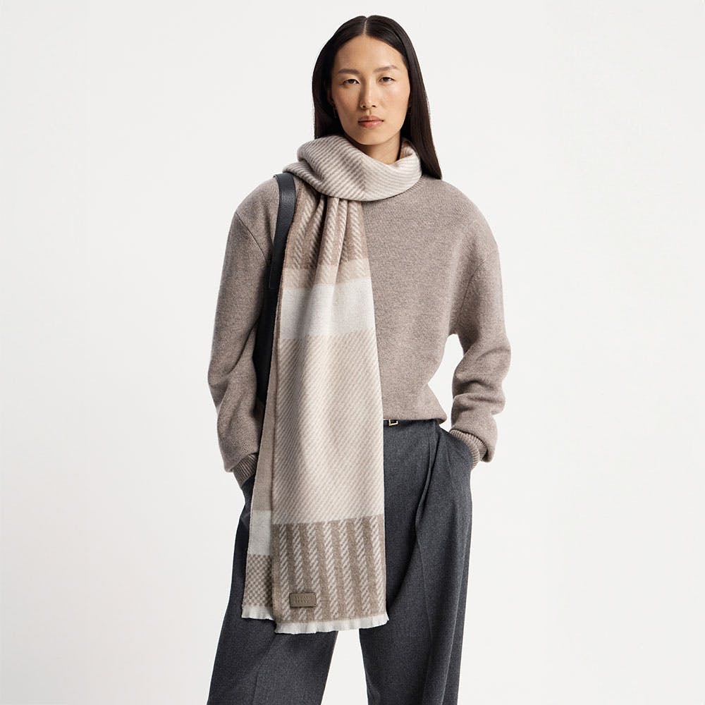 Tartan Cashmere Scarf - Taupe - View 1