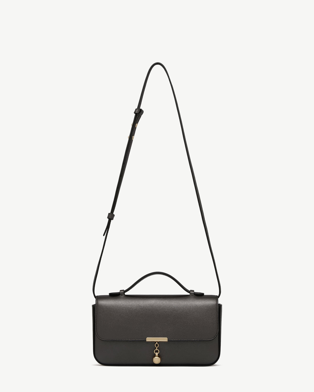 Metallic anthracite caviar leather Nocturn clutch with top handle, shoulder strap, and gold hardware.