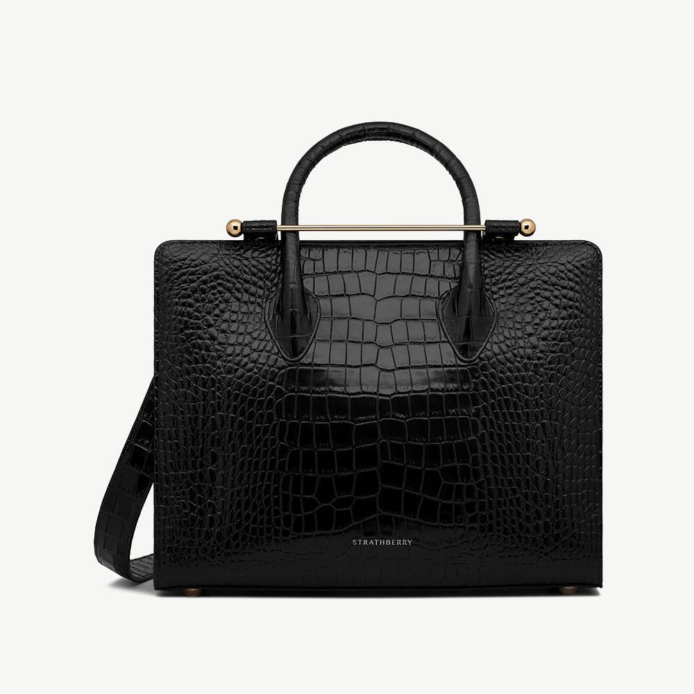 Midi Tote - Croc-Embossed Leather Black - View 1