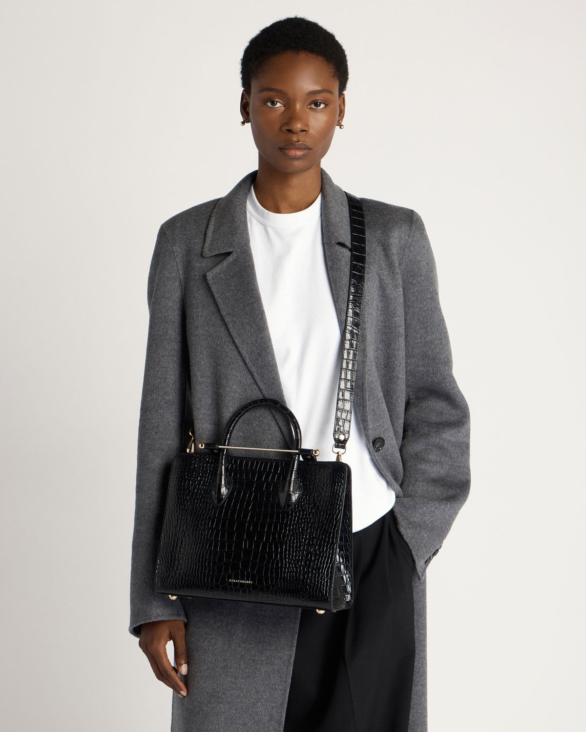 Midi Tote - Croc-Embossed Leather Black - View 10