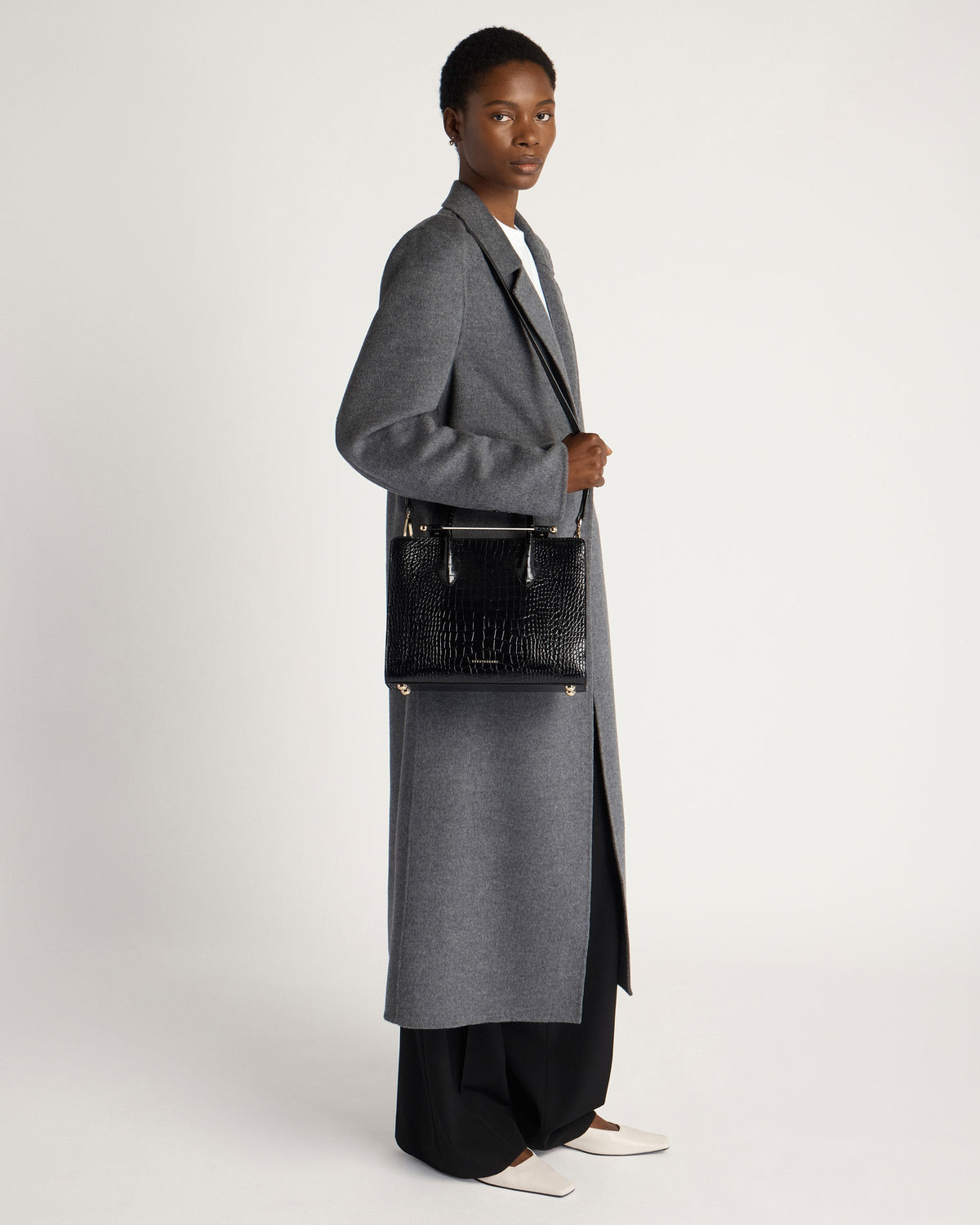 Midi Tote - Croc-Embossed Leather Black - View 9
