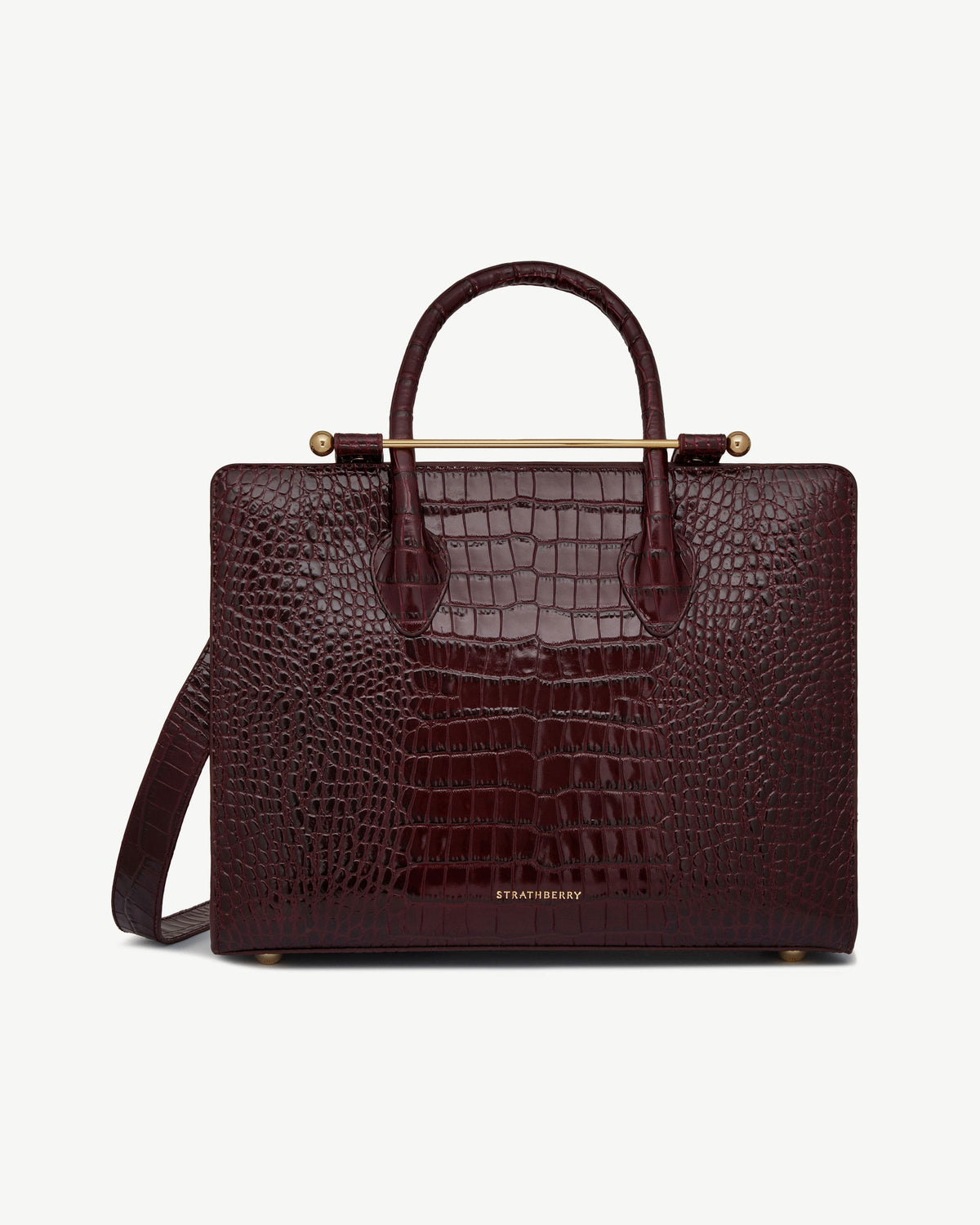 Midi Tote - Croc-Embossed Leather Burgundy - View 2