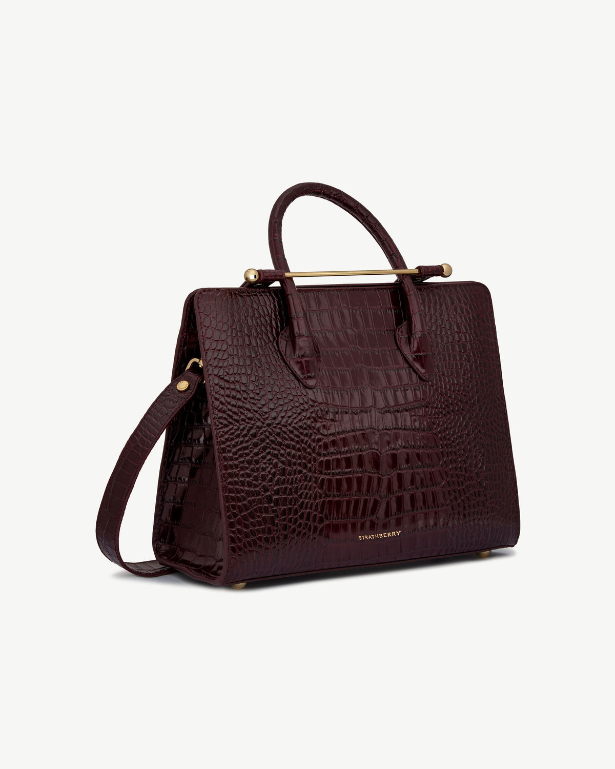 Midi Tote - Croc-Embossed Leather Burgundy - View 3