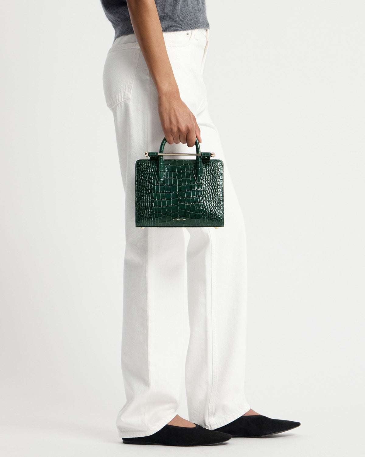 Mini Tote - Croc-Embossed Leather Bottle Green - View 9