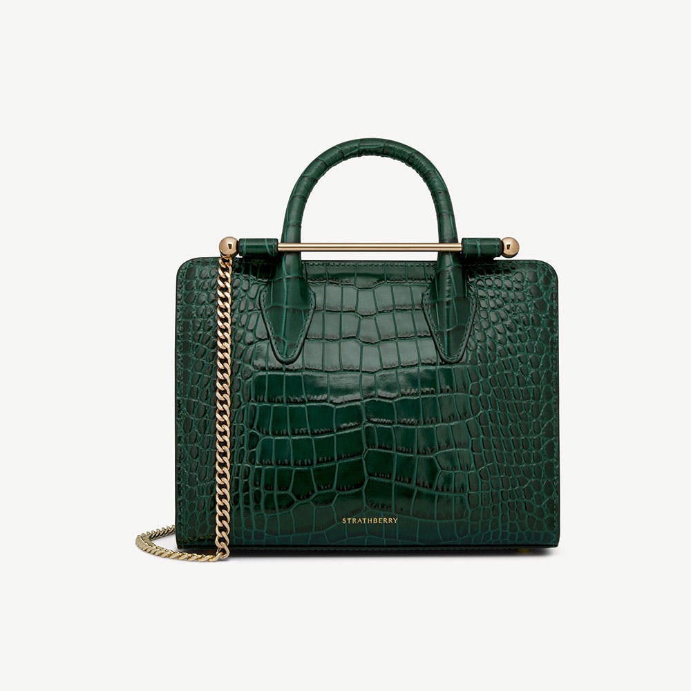 Mini Tote - Croc-Embossed Leather Bottle Green - View 1