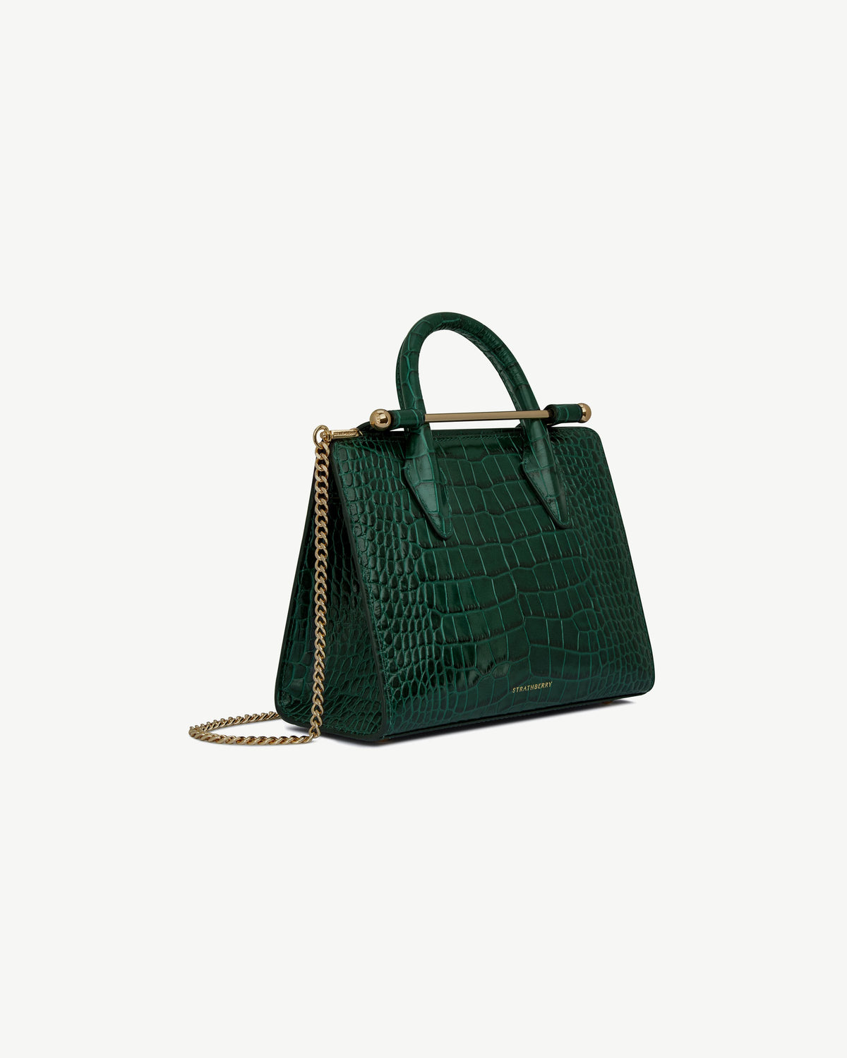 Mini Tote - Croc-Embossed Leather Bottle Green - View 3