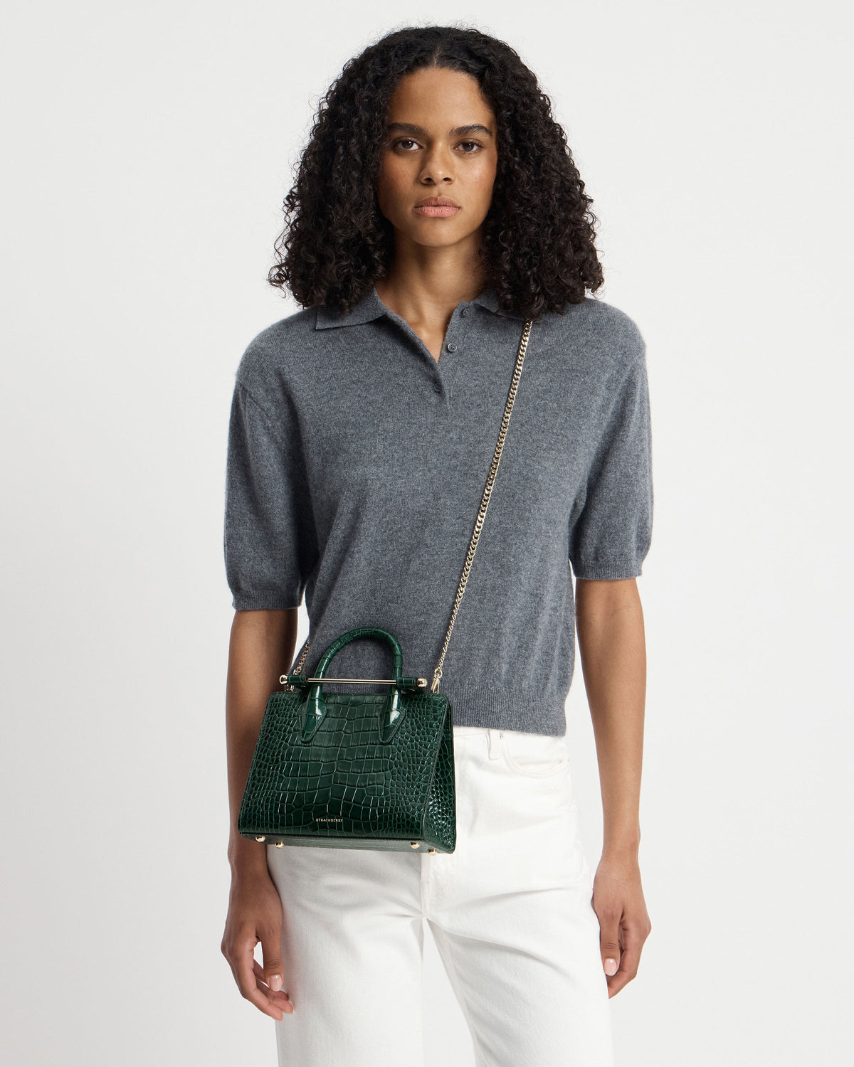 Mini Tote - Croc-Embossed Leather Bottle Green - View 8