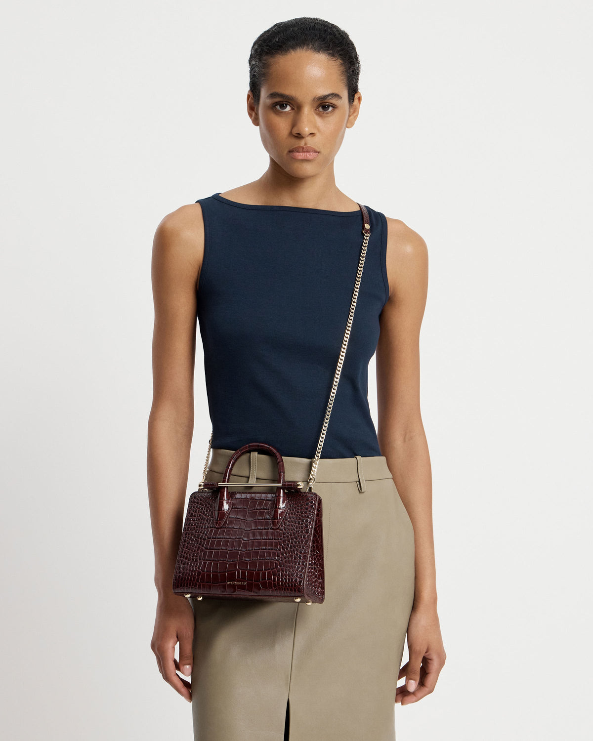 Mini Tote - Croc-Embossed Leather Burgundy - View 8