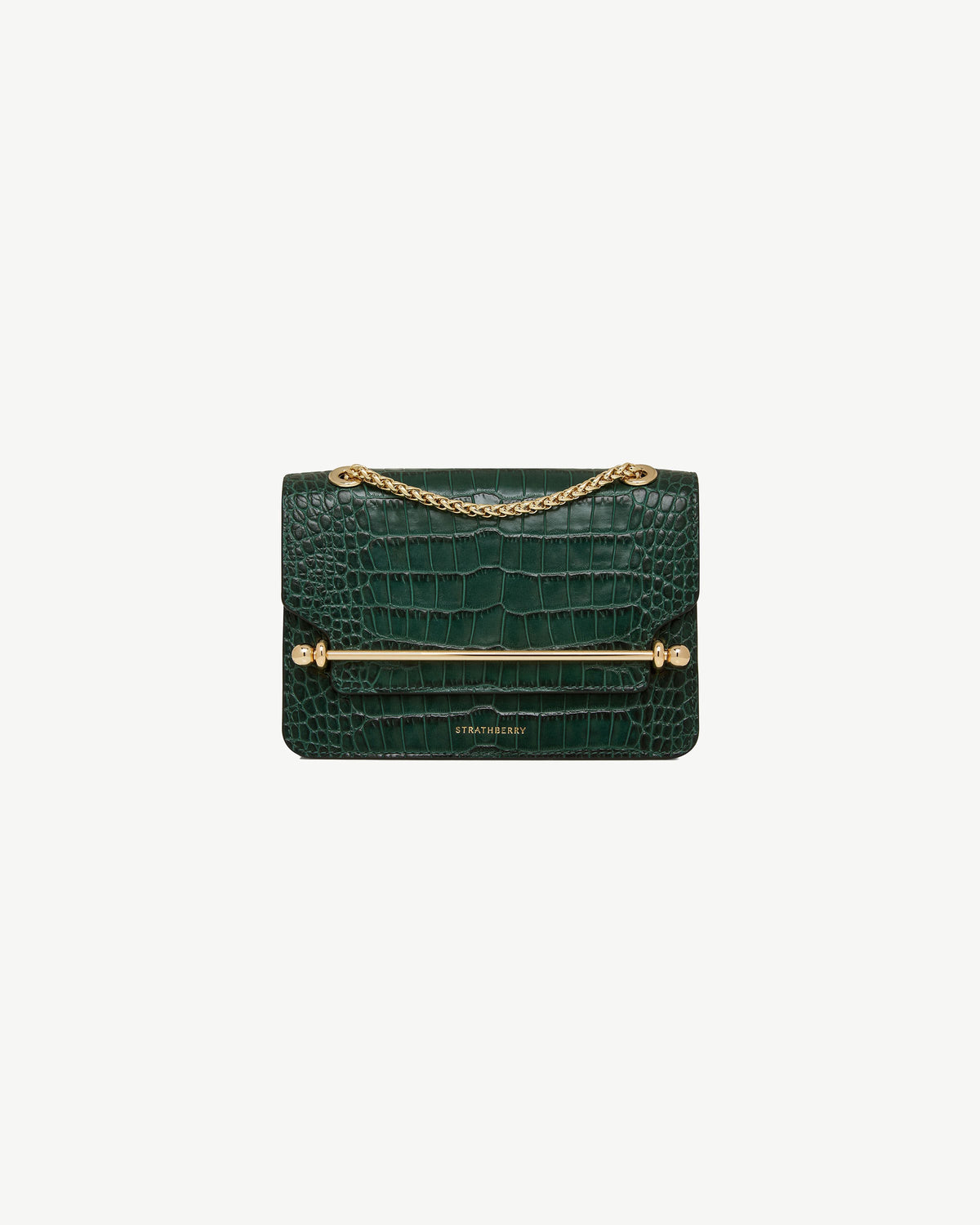 East/West Mini - Croc-Embossed Leather Bottle Green - View 2