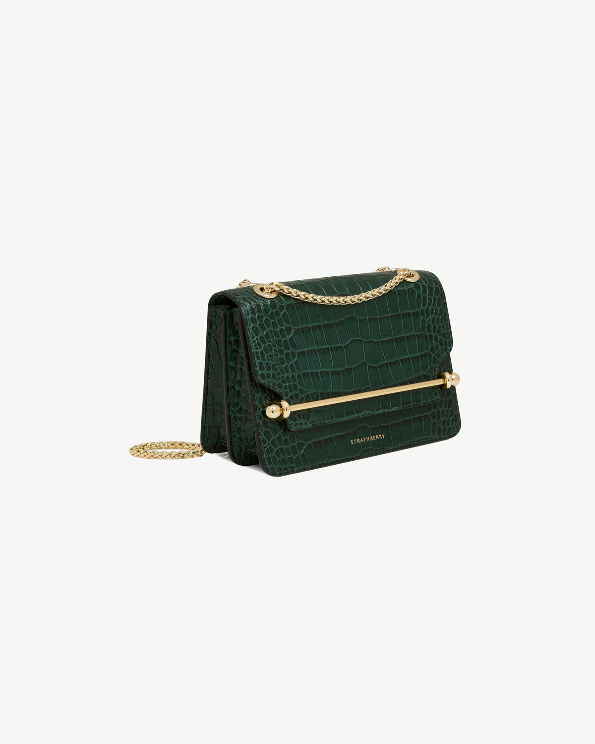 East/West Mini - Croc-Embossed Leather Bottle Green - View 3