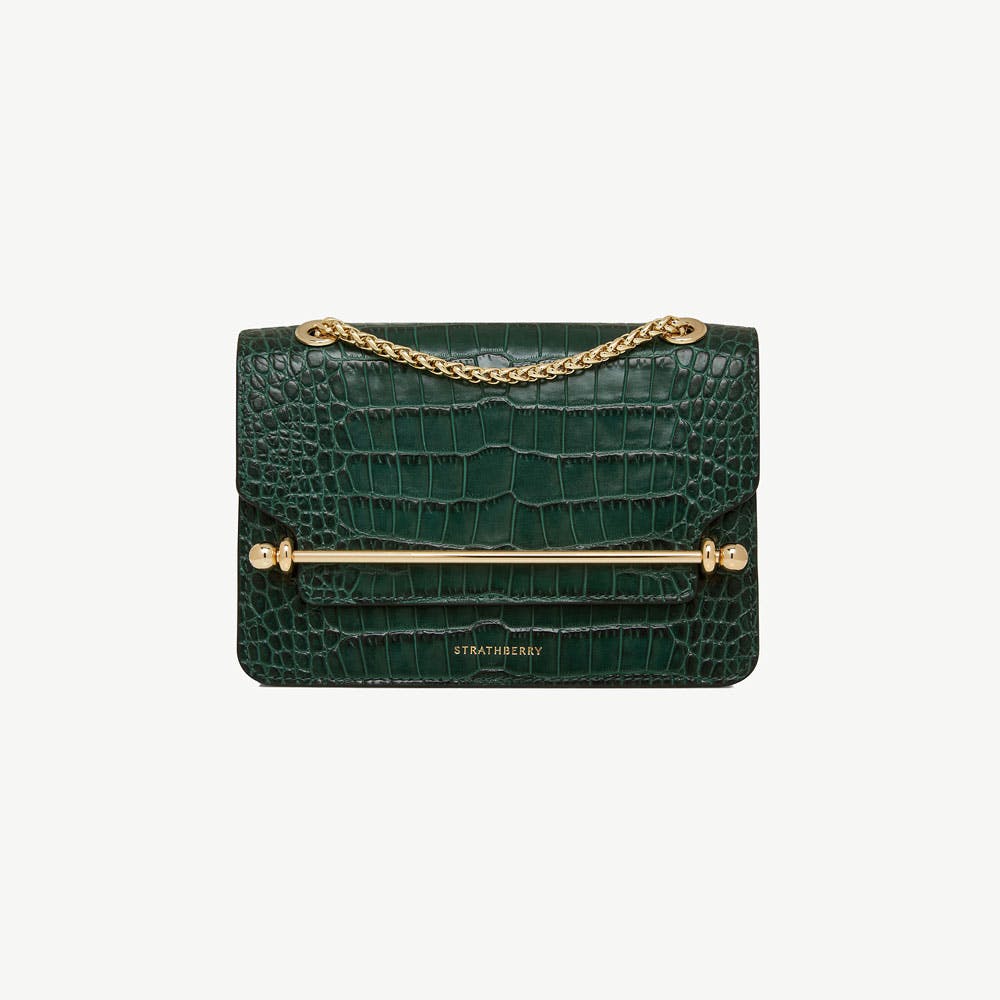 East/West Mini - Croc-Embossed Leather Bottle Green - View 1