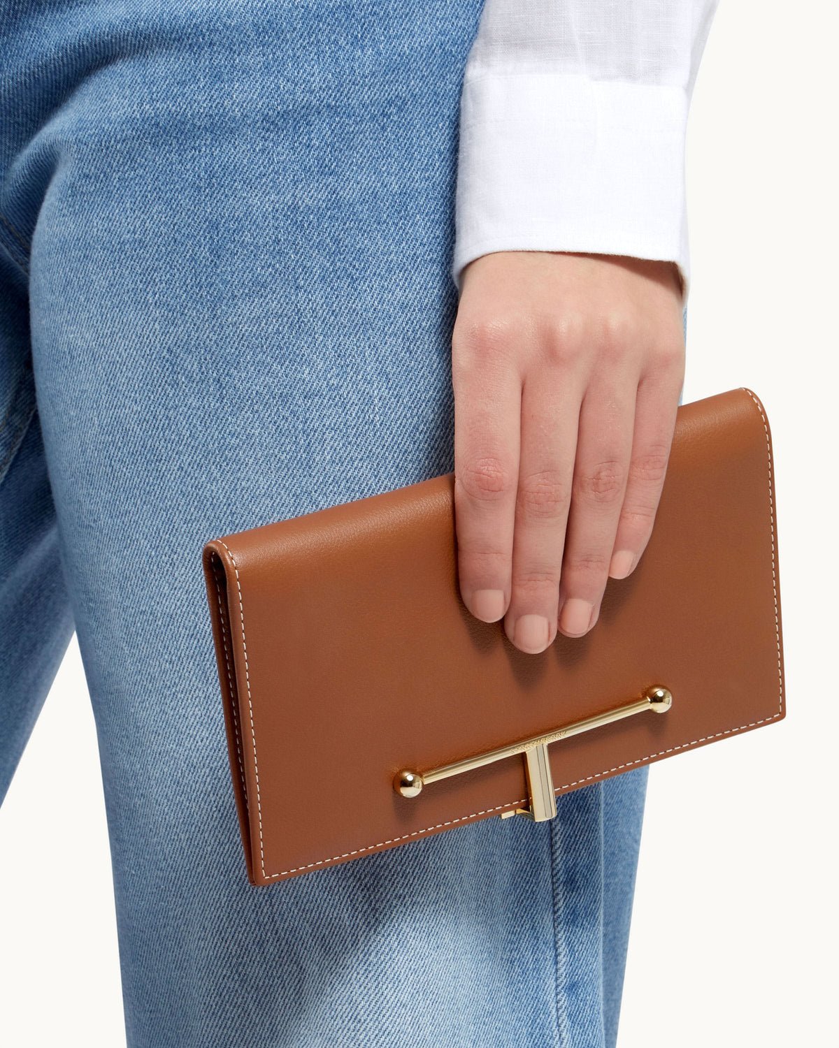Large Melville Street Wallet - Chestnut with Vanilla Stitch - View 8