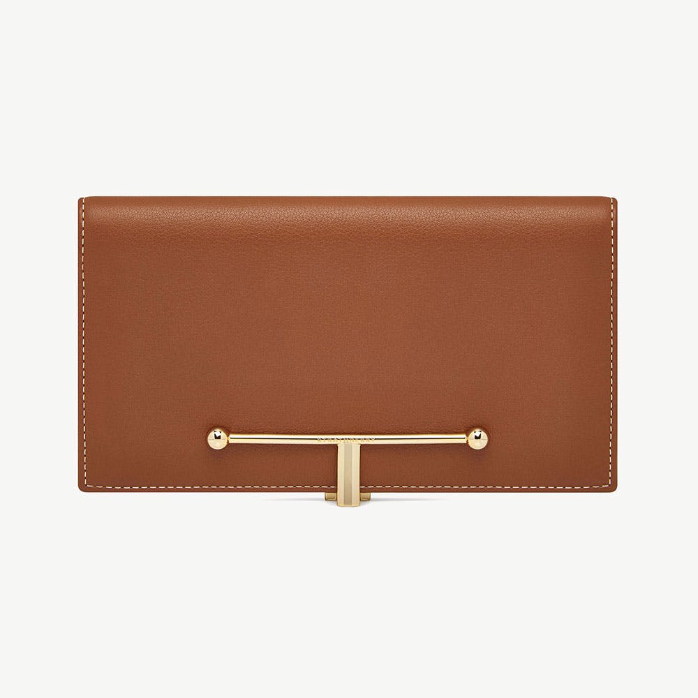 Large Melville Street Wallet - Chestnut with Vanilla Stitch - View 1