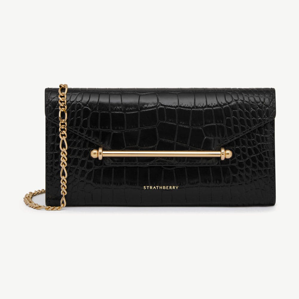 Multrees Chain Wallet - Croc-Embossed Leather Black - View 1