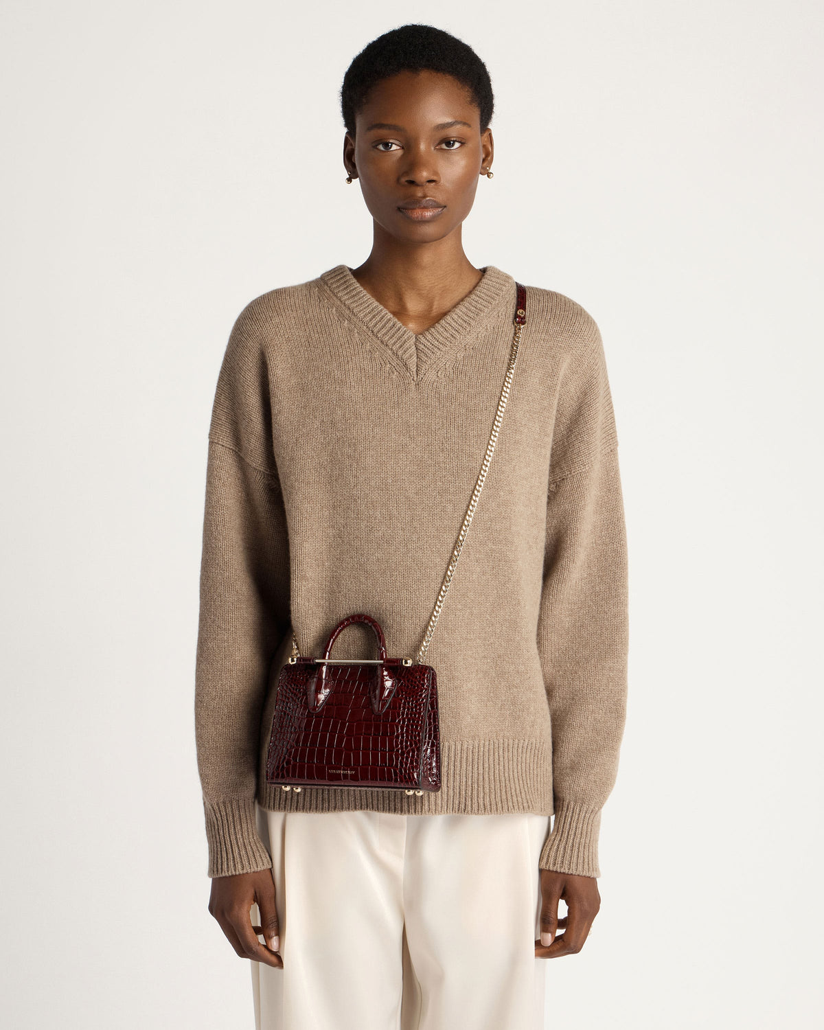 Nano Tote - Croc-Embossed Leather Burgundy - View 8