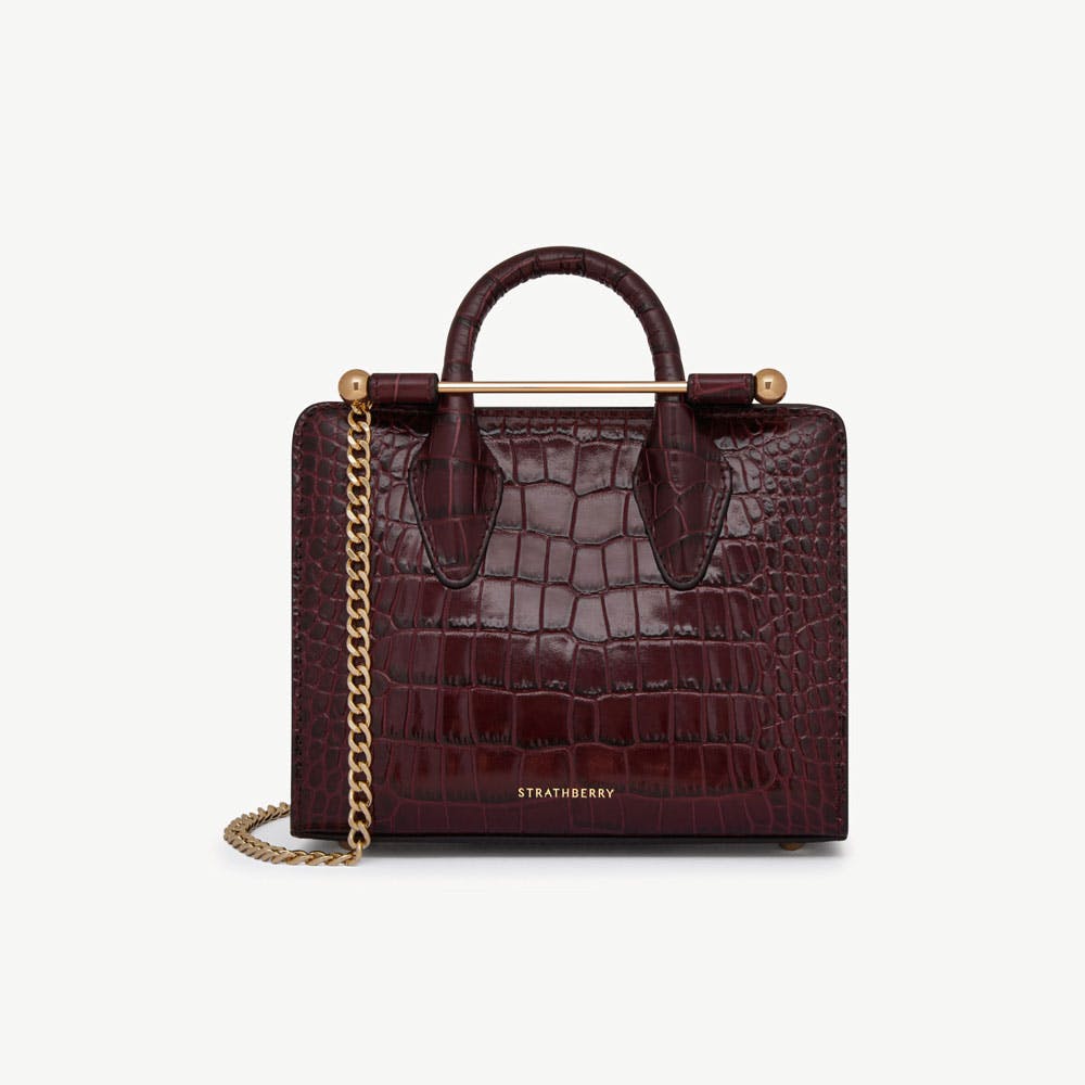 Nano Tote - Croc-Embossed Leather Burgundy - View 1