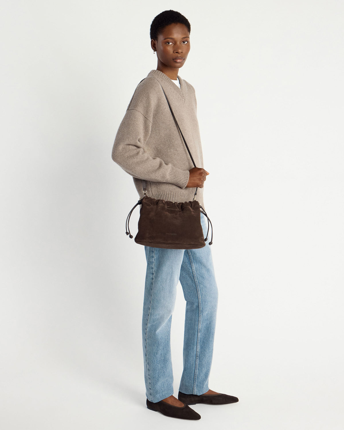 Charlotte Midi Drawstring - Chocolate Suede - View 9