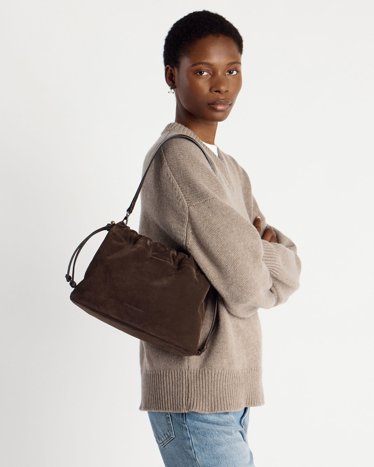 Charlotte Midi Drawstring - Chocolate Suede - View 11