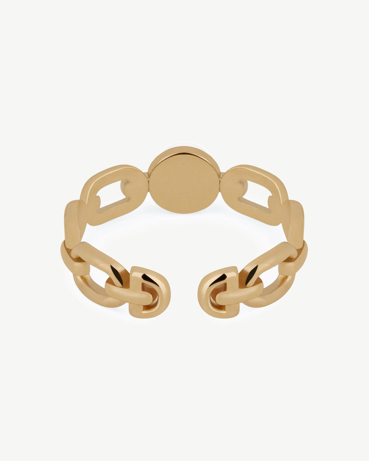 22 carat gold gilded chain-link ring with round centre disc and open band