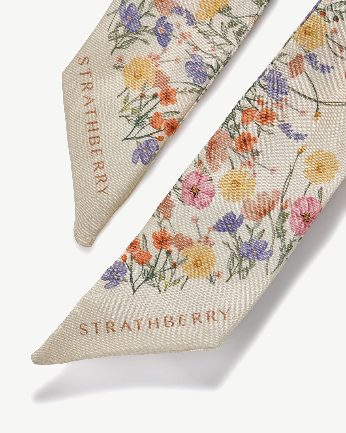 Silk Skinny Scarf - Vanilla Frame Flower Print - View 4