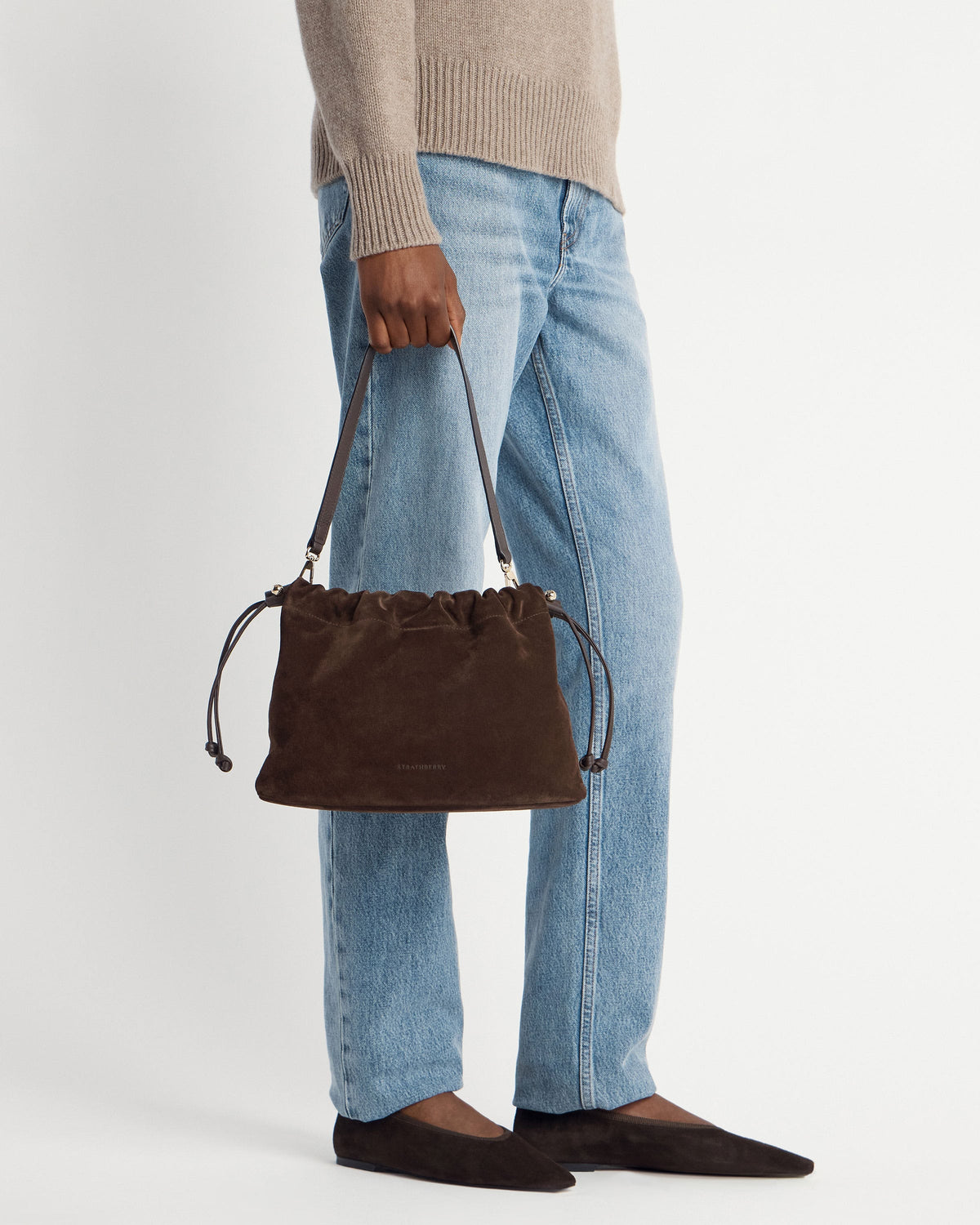 Charlotte Midi Drawstring - Chocolate Suede - View 12