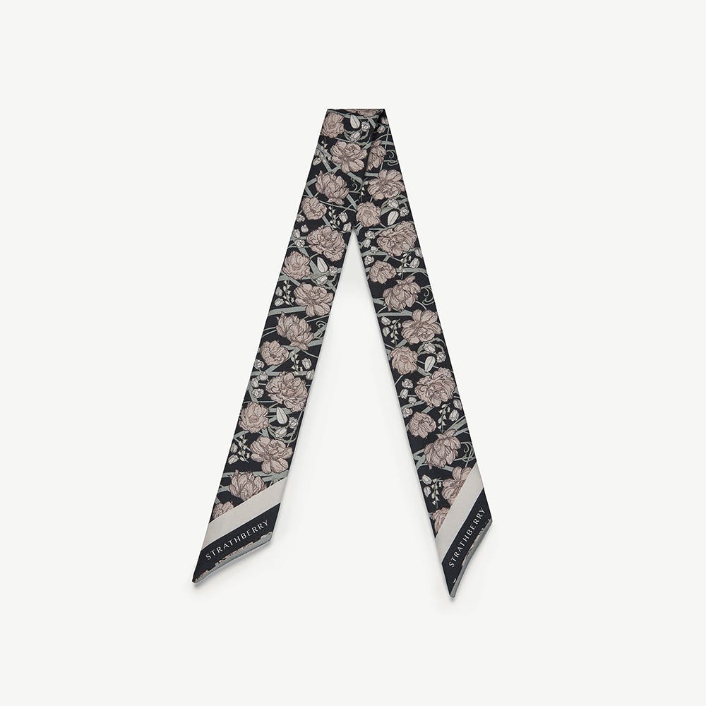 Silk Skinny Scarf - ECA Charlotte Floral Black/Oat - View 1