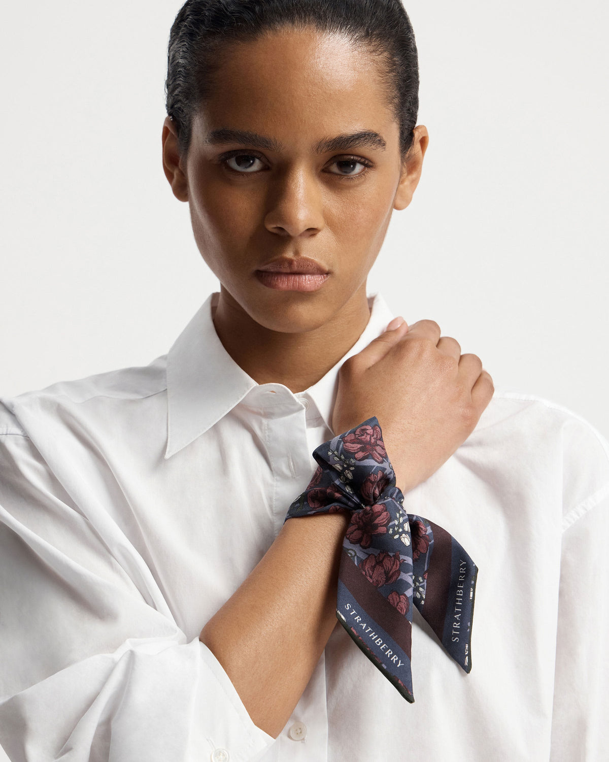 Silk Skinny Scarf - ECA Charlotte Floral Burgundy/Navy - View 5