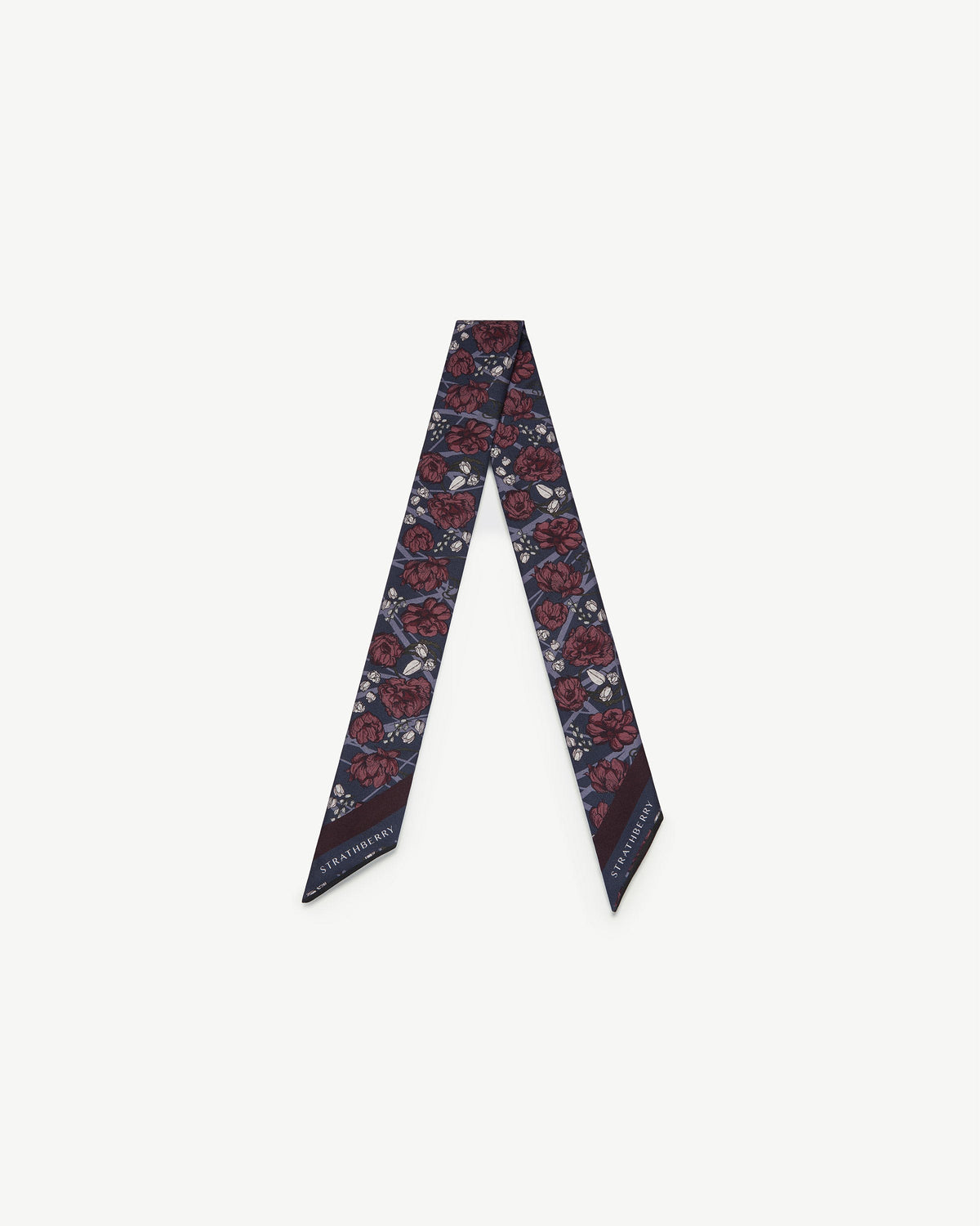 Silk Skinny Scarf - ECA Charlotte Floral Burgundy/Navy - View 2