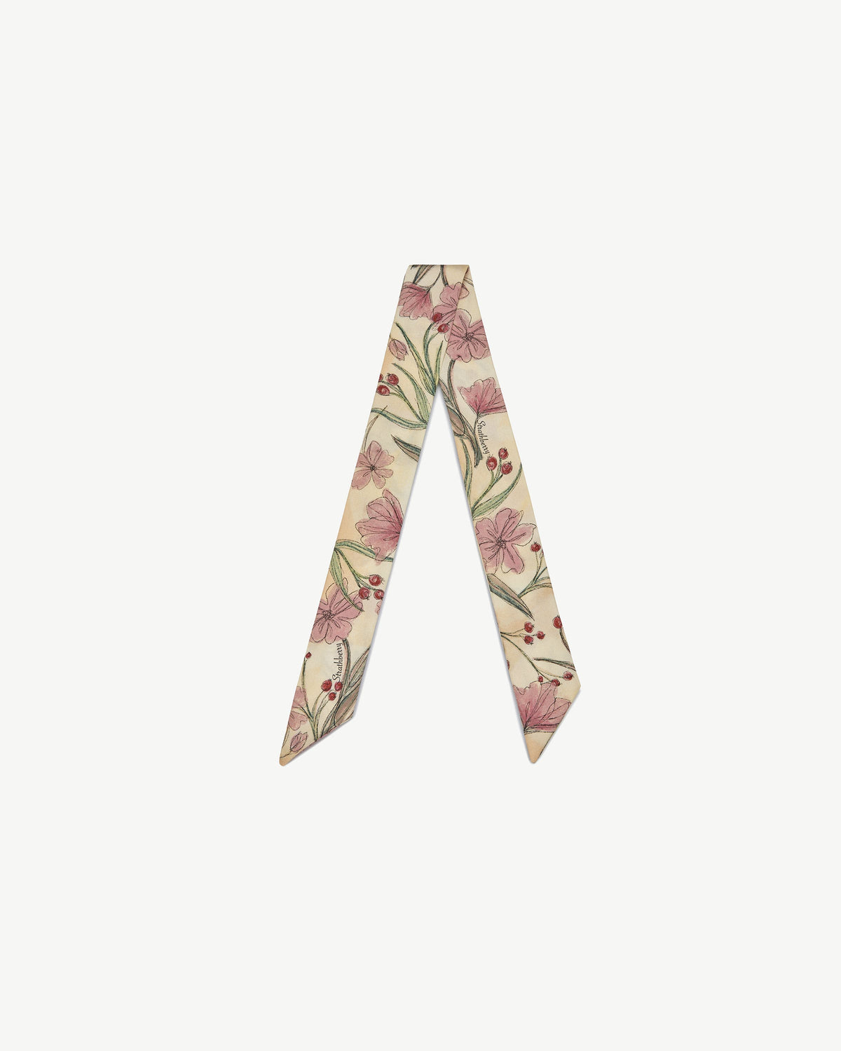 Silk Skinny Scarf - Butter Yellow Berry Flower - View 2