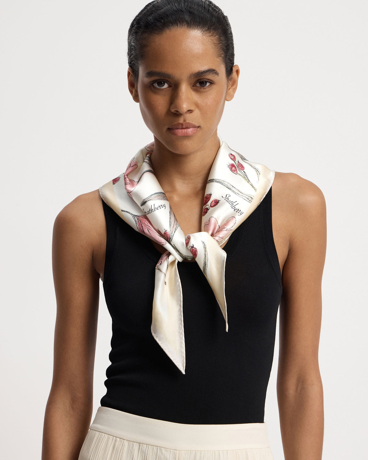 Silk Diamond Scarf - Butter Yellow Berry Flower - View 5