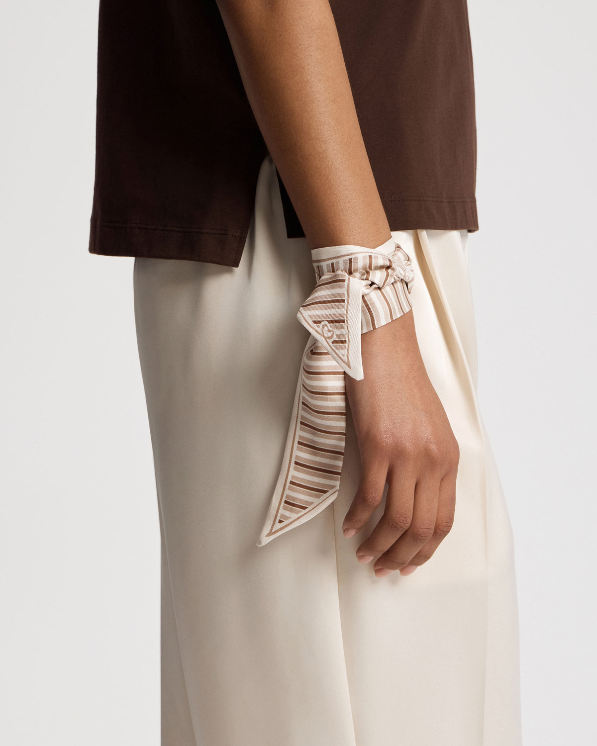 Silk Skinny Scarf - Caramel/Sand Stripes - View 4