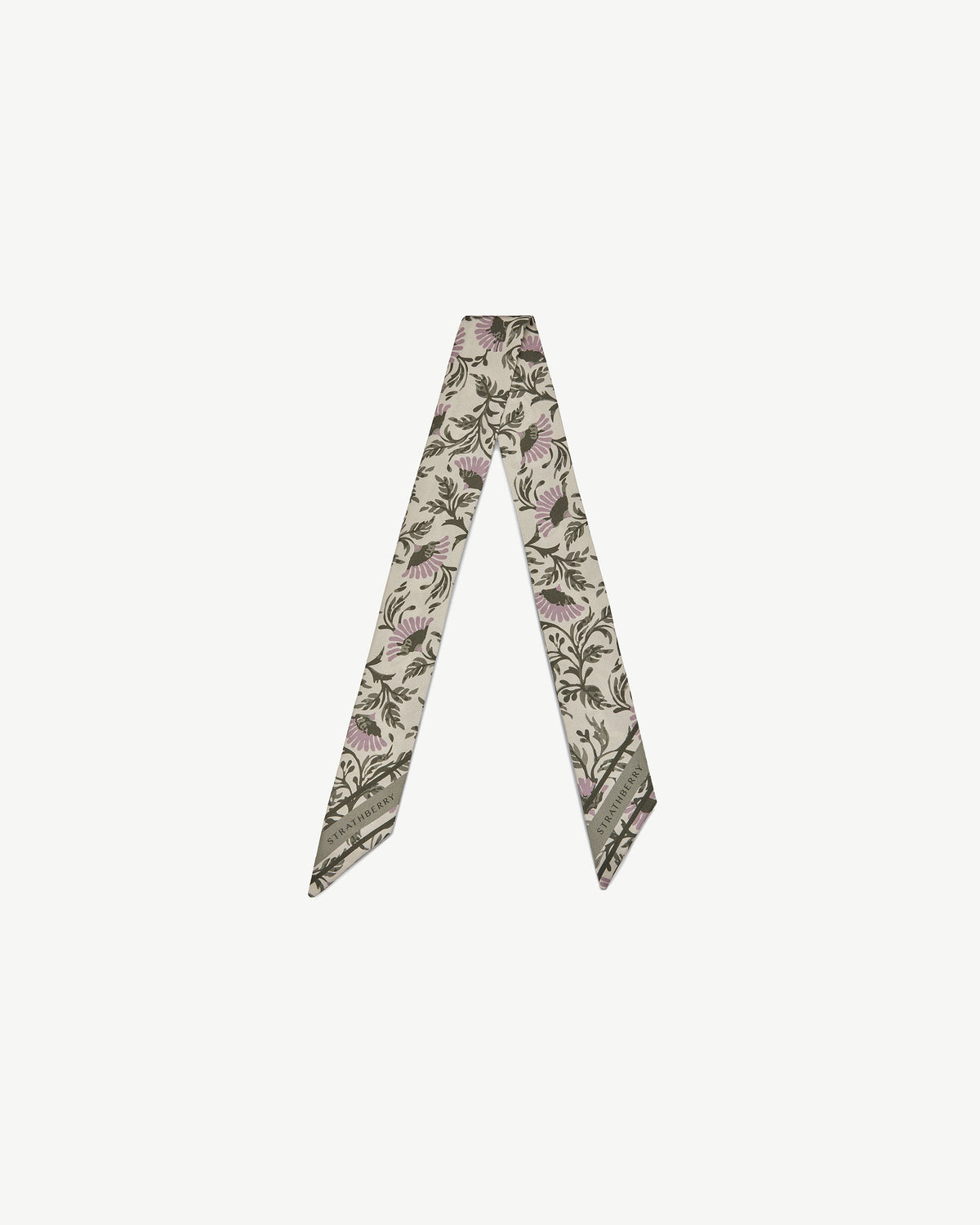 Silk Skinny Scarf - Vanilla/Green Thistle Print - View 2