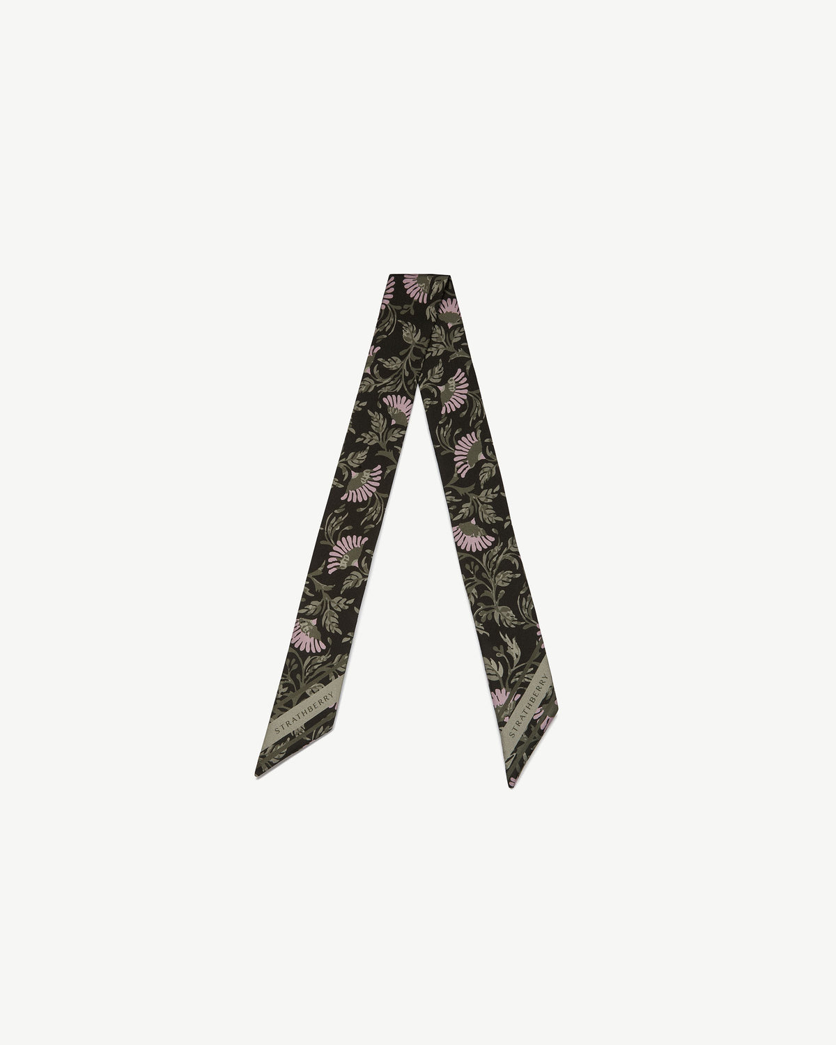 Silk Skinny Scarf - Dark Green Thistle Print - View 2