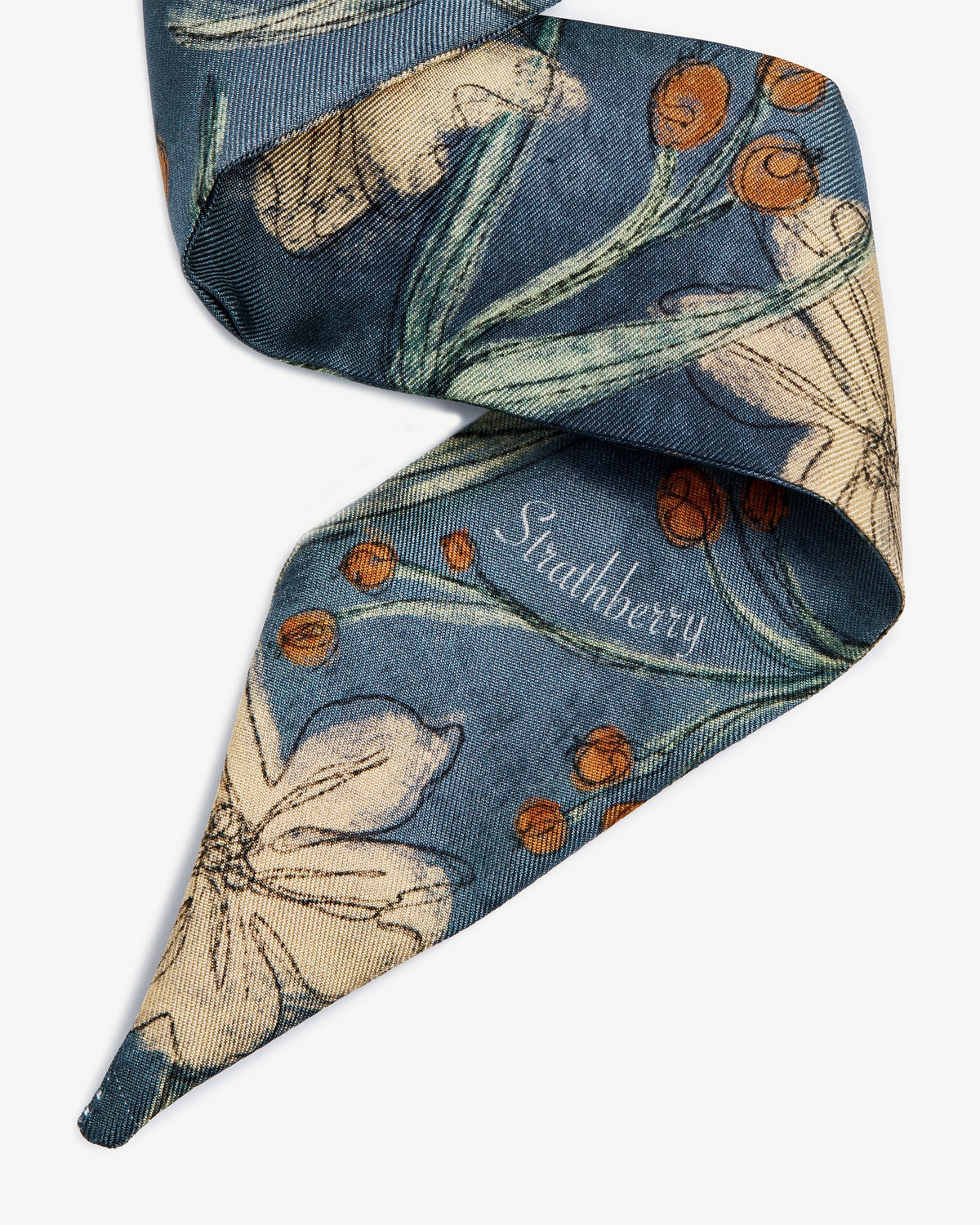 Silk Skinny Scarf - Loch Blue Flower Berry - View 3