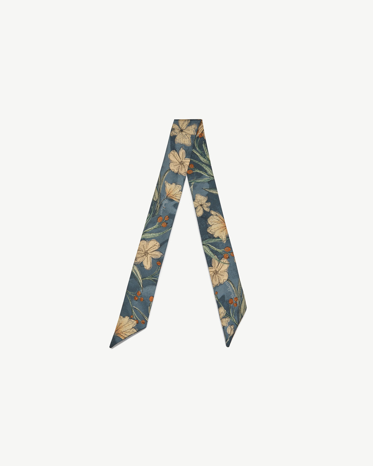 Silk Skinny Scarf - Loch Blue Flower Berry - View 2