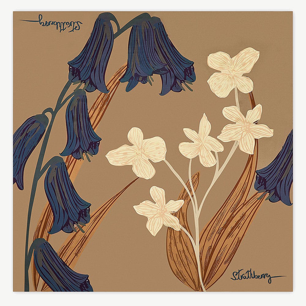 Silk Square Scarf - Cognac/Butter Yellow Bluebell Floral Print - View 1