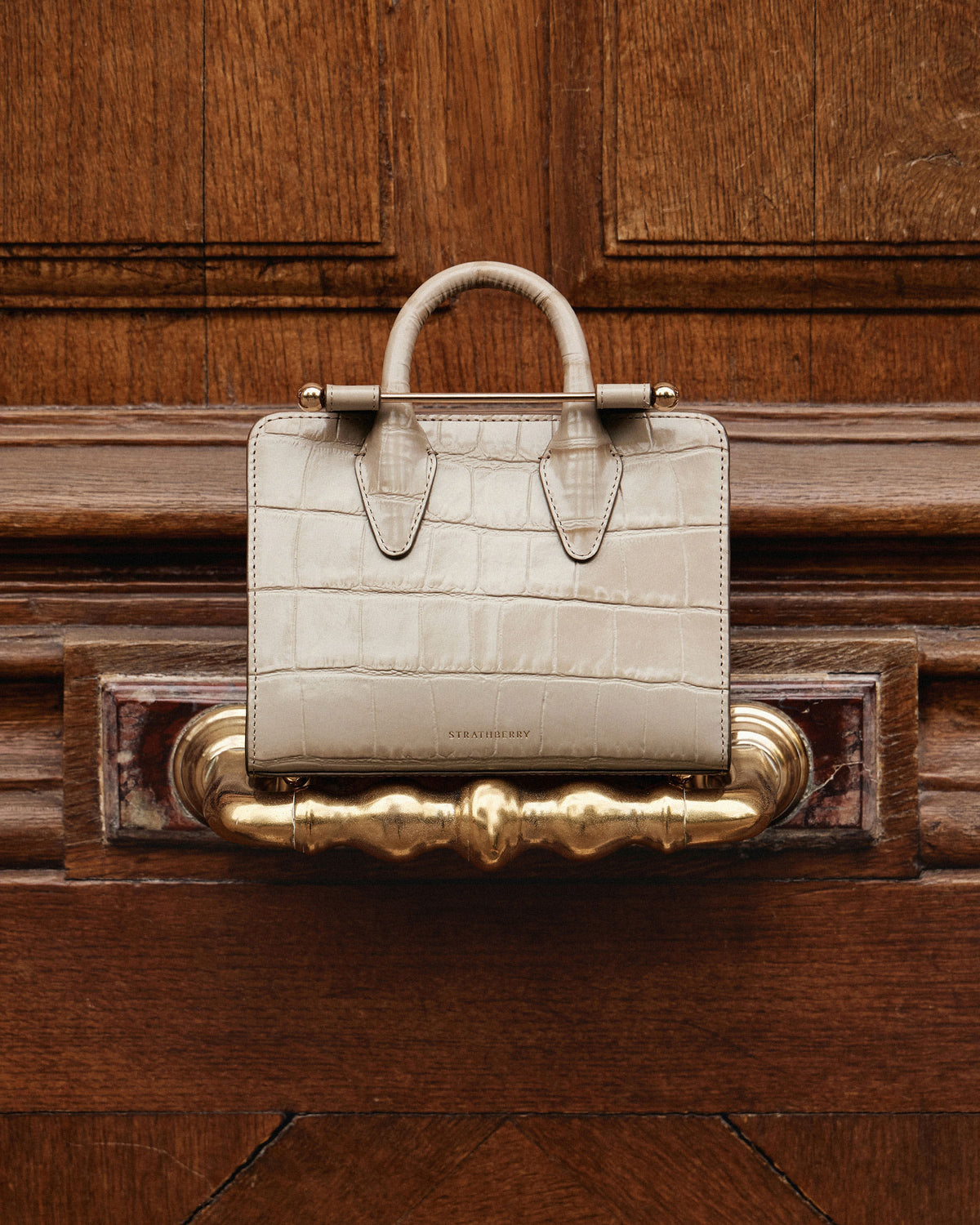 Nano Tote - Croc-Embossed Leather Light Taupe - View 8