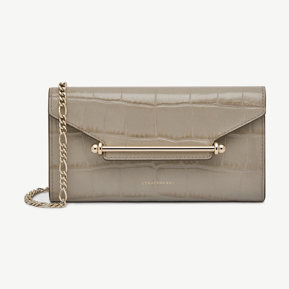 Multrees Chain Wallet - Croc-Embossed Leather Light Taupe - View 1