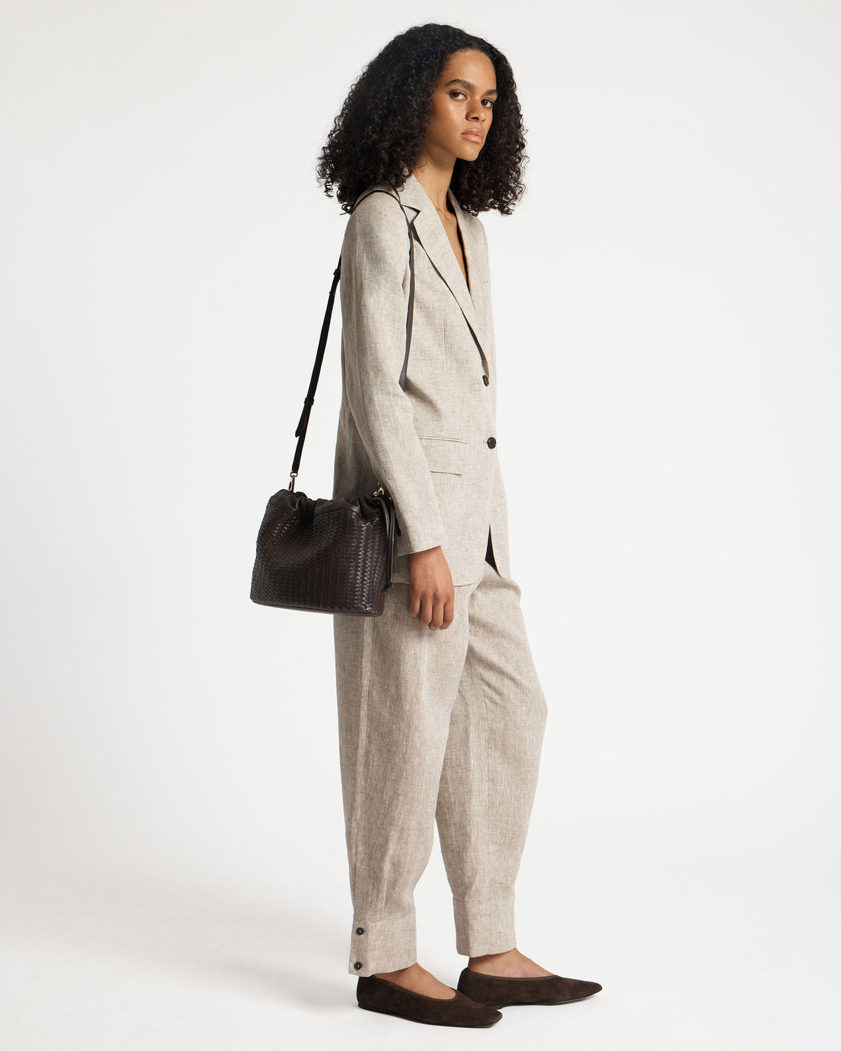 Charlotte Midi Drawstring - Chocolate Woven Leather - View 7
