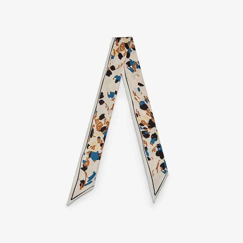 Silk Skinny Scarf - Vanilla/Blue Pop Flowers - View 1
