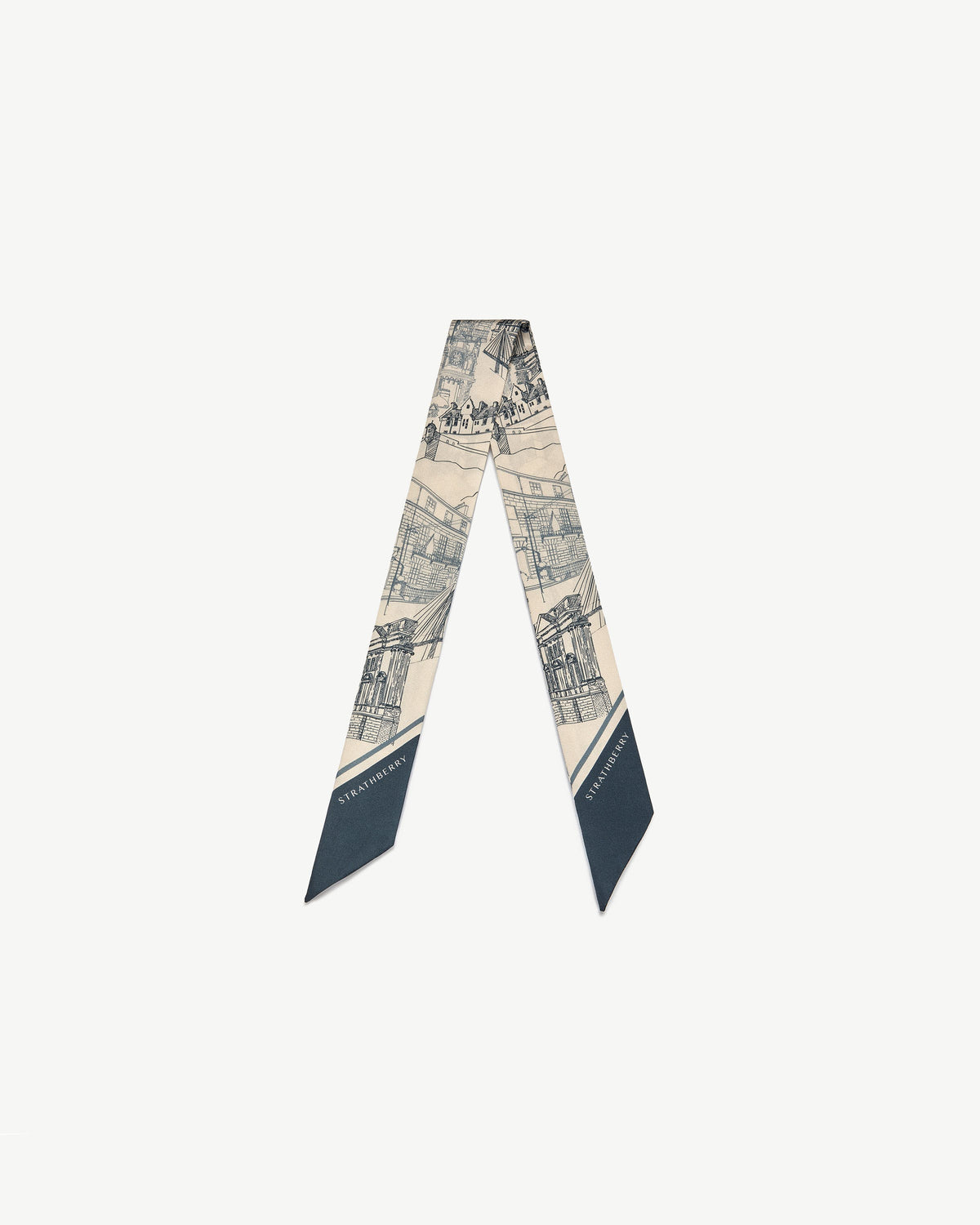 Silk Skinny Scarf - Loch Blue/Vanilla Edinburgh Architecture - View 2