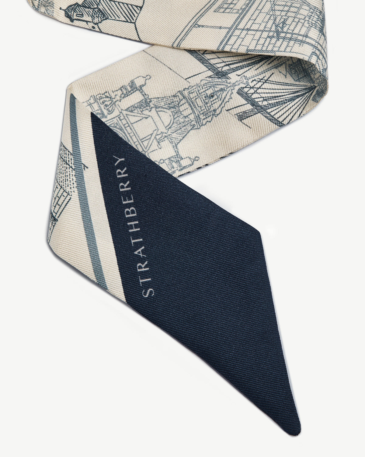 Silk Skinny Scarf - Loch Blue/Vanilla Edinburgh Architecture - View 3