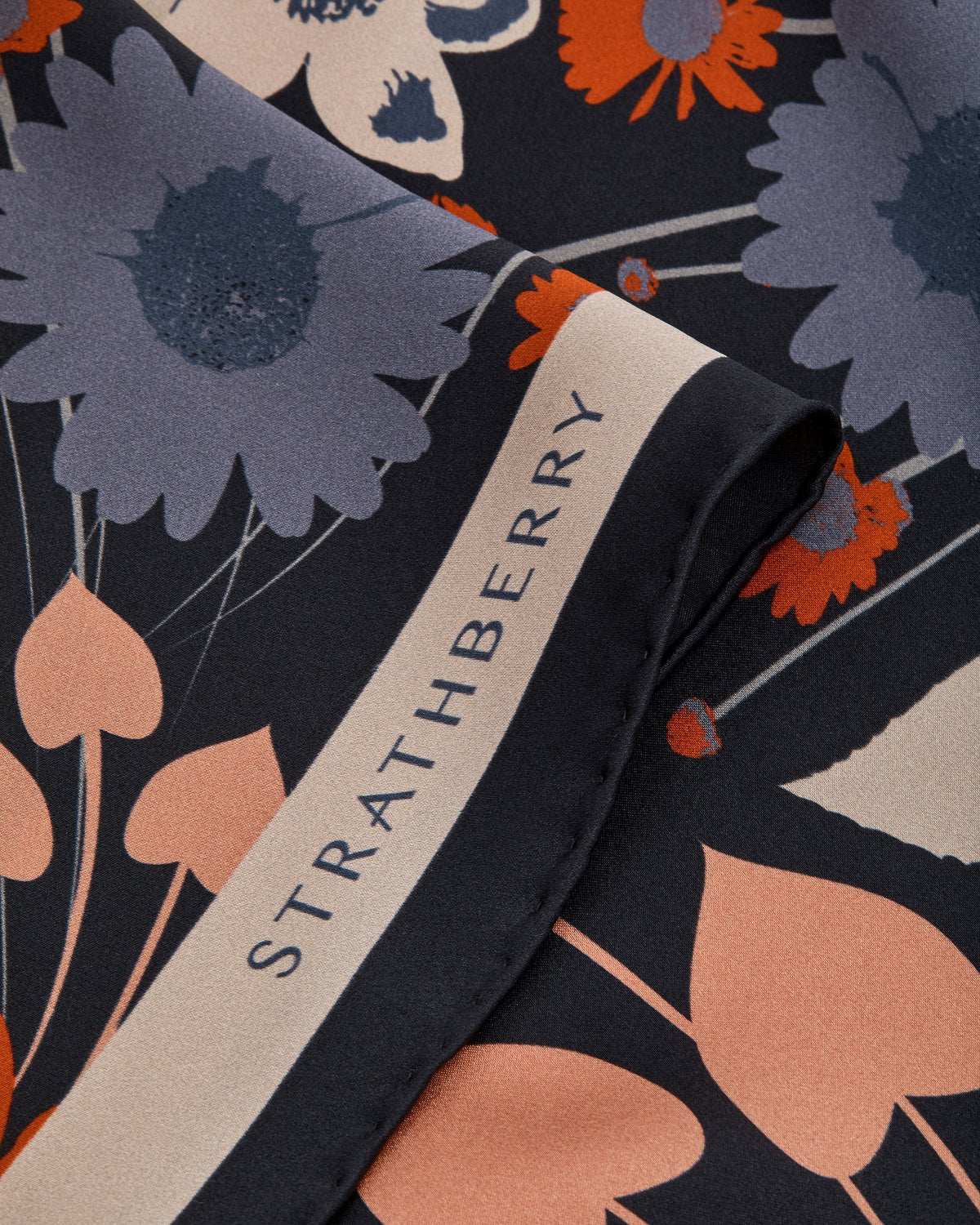 Silk Diamond Scarf - Navy/Red Block Floral - View 3