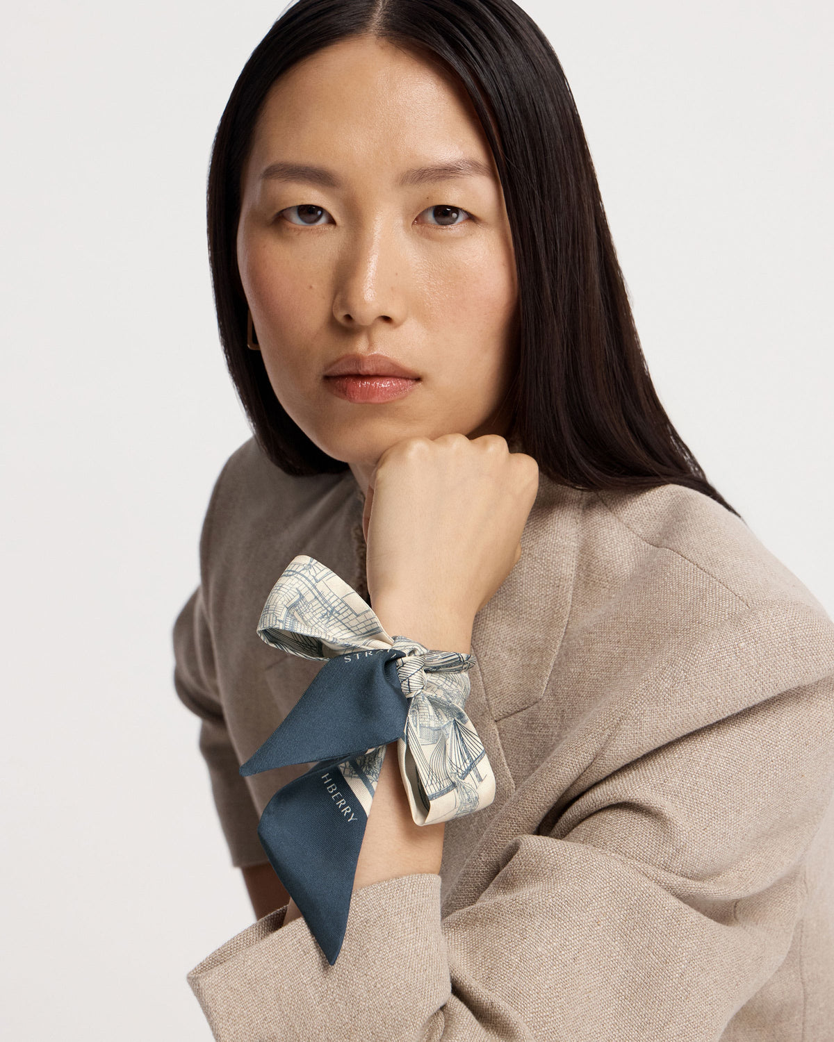 Silk Skinny Scarf - Loch Blue/Vanilla Edinburgh Architecture - View 6
