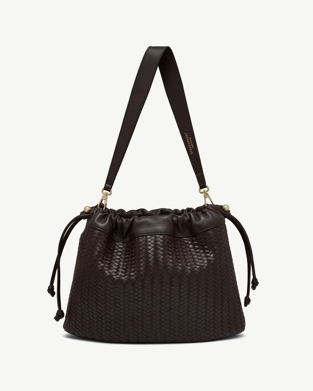 Charlotte Midi Drawstring - Chocolate Woven Leather