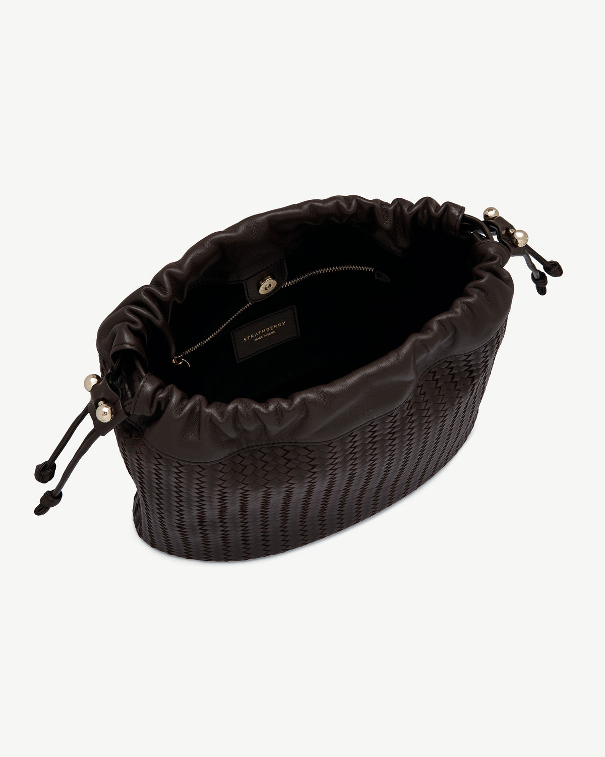 Charlotte Midi Drawstring - Chocolate Woven Leather - View 5