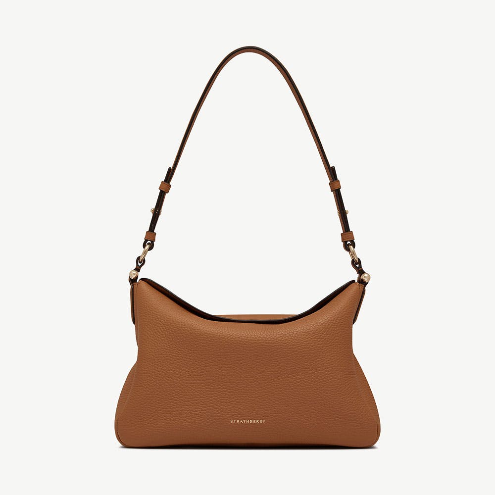 Tan Sway Maxi shoulder bag with adjustable strap and Strathberry logo