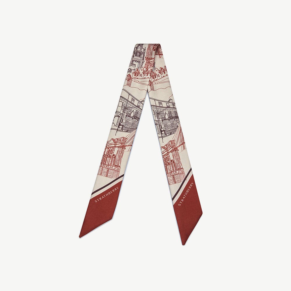 Silk Skinny Scarf - Oxblood/Burgundy Edinburgh Architecture - View 1
