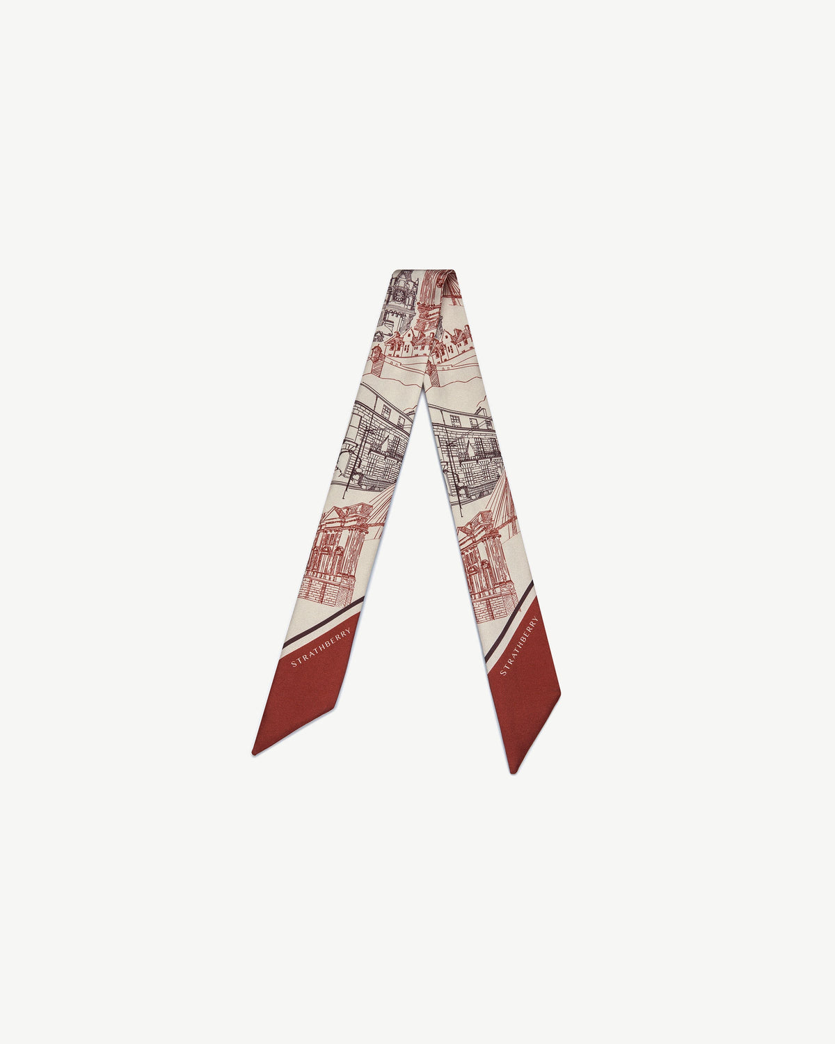 Silk Skinny Scarf - Oxblood/Burgundy Edinburgh Architecture - View 2