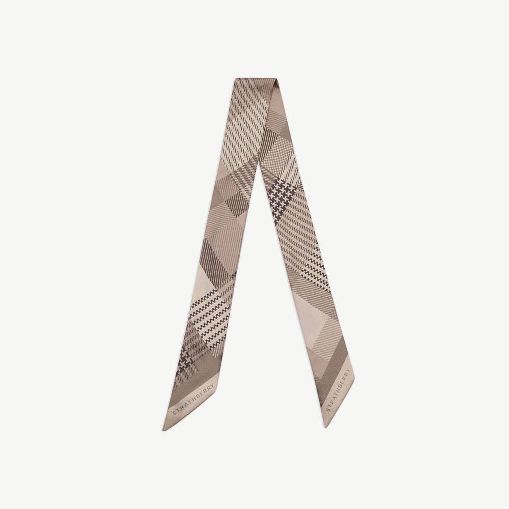 Silk Skinny Scarf - Oat Tartan - View 1